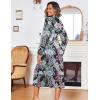 Ekouaer Women Kimono Robes Full Length Knit Bathrobe Lightweight Soft Sleepwear V-neck Casual Ladies Loungewear S-XXL(Floral Black Leaves)