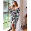 Ekouaer Women Kimono Robes Full Length Knit Bathrobe Lightweight Soft Sleepwear V-neck Casual Ladies Loungewear S-XXL(Floral Black Leaves)