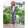 Ekouaer Women Kimono Robes Full Length Knit Bathrobe Lightweight Soft Sleepwear V-neck Casual Ladies Loungewear S-XXL(Floral Black Leaves)