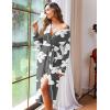 Ekouaer Women Kimono Robes Full Length Knit Bathrobe Lightweight Soft Sleepwear V-neck Casual Ladies Loungewear S-XXL(Floral Gray)