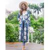 Ekouaer Women Kimono Robes Full Length Knit Bathrobe Lightweight Soft Sleepwear V-neck Casual Ladies Loungewear S-XXL(Floral Light Blue)