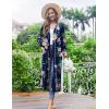 Ekouaer Women Kimono Robes Full Length Knit Bathrobe Lightweight Soft Sleepwear V-neck Casual Ladies Loungewear S-XXL(Floral Navy)