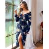 Ekouaer Women Kimono Robes Full Length Knit Bathrobe Lightweight Soft Sleepwear V-neck Casual Ladies Loungewear S-XXL(Floral Navy)