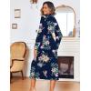 Ekouaer Women Kimono Robes Full Length Knit Bathrobe Lightweight Soft Sleepwear V-neck Casual Ladies Loungewear S-XXL(Floral Navy)