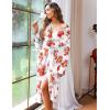 Ekouaer Women Kimono Robes Full Length Knit Bathrobe Lightweight Soft Sleepwear V-neck Casual Ladies Loungewear S-XXL(Floral White)