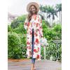 Ekouaer Women Kimono Robes Full Length Knit Bathrobe Lightweight Soft Sleepwear V-neck Casual Ladies Loungewear S-XXL(Floral White)