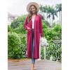 Ekouaer Women Kimono Robes Full Length Knit Bathrobe Lightweight Soft Sleepwear V-neck Casual Ladies Loungewear S-XXL(Hot Pink)