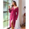 Ekouaer Women Kimono Robes Full Length Knit Bathrobe Lightweight Soft Sleepwear V-neck Casual Ladies Loungewear S-XXL(Hot Pink)
