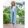 Ekouaer Women Kimono Robes Full Length Knit Bathrobe Lightweight Soft Sleepwear V-neck Casual Ladies Loungewear S-XXL(Light Blue)
