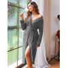 Ekouaer Women Kimono Robes Full Length Knit Bathrobe Lightweight Soft Sleepwear V-neck Casual Ladies Loungewear S-XXL(Medium Gray)