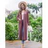 Ekouaer Women Kimono Robes Full Length Knit Bathrobe Lightweight Soft Sleepwear V-neck Casual Ladies Loungewear S-XXL(Purplish Red)