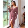 Ekouaer Women Kimono Robes Full Length Knit Bathrobe Lightweight Soft Sleepwear V-neck Casual Ladies Loungewear S-XXL(Purplish Red)