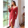 Ekouaer Women Kimono Robes Full Length Knit Bathrobe Lightweight Soft Sleepwear V-neck Casual Ladies Loungewear S-XXL(Red)