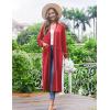 Ekouaer Women Kimono Robes Full Length Knit Bathrobe Lightweight Soft Sleepwear V-neck Casual Ladies Loungewear S-XXL(Red)