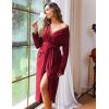 Ekouaer Women Kimono Robes Full Length Knit Bathrobe Lightweight Soft Sleepwear V-neck Casual Ladies Loungewear S-XXL(Wine Red)