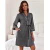 Ekouaer Women Kimono Robes Knee Length Knit Bathrobe Lightweight Soft Sleepwear V-neck Casual Ladies Loungewear(1-medium Gray)