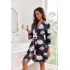Ekouaer Women Kimono Robes Knee Length Knit Bathrobe Lightweight Soft Sleepwear V-neck Casual Ladies Loungewear(Black Floral)