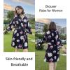 Ekouaer Women Kimono Robes Knee Length Knit Bathrobe Lightweight Soft Sleepwear V-neck Casual Ladies Loungewear(Black Floral)