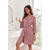 Ekouaer Women Kimono Robes Knee Length Knit Bathrobe Lightweight Soft Sleepwear V-neck Casual Ladies Loungewear(Gray Purple)