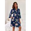 Ekouaer Women Kimono Robes Knee Length Knit Bathrobe Lightweight Soft Sleepwear V-neck Casual Ladies Loungewear(Navy Blue Floral)