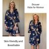 Ekouaer Women Kimono Robes Knee Length Knit Bathrobe Lightweight Soft Sleepwear V-neck Casual Ladies Loungewear(Navy Blue Floral)