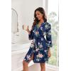 Ekouaer Women Kimono Robes Knee Length Knit Bathrobe Lightweight Soft Sleepwear V-neck Casual Ladies Loungewear(Navy Blue Floral)