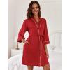 Ekouaer Women Kimono Robes Knee Length Knit Bathrobe Lightweight Soft Sleepwear V-neck Casual Ladies Loungewear(Red)