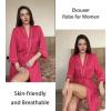 Ekouaer Women Kimono Robes Knee Length Knit Bathrobe Lightweight Soft Sleepwear V-neck Casual Ladies Loungewear(Rose Red)