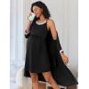 Ekouaer Women Lace Maternity Nursing Gown and 3/4 Sleeve Robe Set Double Layer Breastfeeding Nightgown Slip Dress & Bathrobe(Black)
