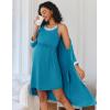 Ekouaer Women Lace Maternity Nursing Gown and 3/4 Sleeve Robe Set Double Layer Breastfeeding Nightgown Slip Dress & Bathrobe(Blue Green)