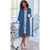 Ekouaer Women Lace Maternity Nursing Gown and 3/4 Sleeve Robe Set Double Layer Breastfeeding Nightgown Slip Dress & Bathrobe(Dark Blue Floral)
