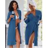 Ekouaer Women Lace Maternity Nursing Gown and 3/4 Sleeve Robe Set Double Layer Breastfeeding Nightgown Slip Dress & Bathrobe(Dark Blue Floral)
