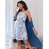 Ekouaer Women Lace Maternity Nursing Gown and 3/4 Sleeve Robe Set Double Layer Breastfeeding Nightgown Slip Dress & Bathrobe(Dark Blue Floral)