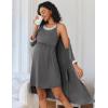 Ekouaer Women Lace Maternity Nursing Gown and 3/4 Sleeve Robe Set Double Layer Breastfeeding Nightgown Slip Dress & Bathrobe(Dark Grey)