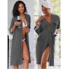 Ekouaer Women Lace Maternity Nursing Gown and 3/4 Sleeve Robe Set Double Layer Breastfeeding Nightgown Slip Dress & Bathrobe(Dark Grey Floral)