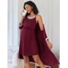 Ekouaer Women Lace Maternity Nursing Gown and 3/4 Sleeve Robe Set Double Layer Breastfeeding Nightgown Slip Dress & Bathrobe(Dark Red)