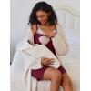 Ekouaer Women Lace Maternity Nursing Gown and 3/4 Sleeve Robe Set Double Layer Breastfeeding Nightgown Slip Dress & Bathrobe(Dark Red)