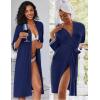 Ekouaer Women Lace Maternity Nursing Gown and 3/4 Sleeve Robe Set Double Layer Breastfeeding Nightgown Slip Dress & Bathrobe(Navy Blue Floral)