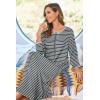 Ekouaer Women Long House Coat Zipper Front Robes Full Length Nightgowns with Pockets Striped Loungewear S-4XL(Dark Grey Stripes)
