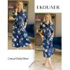 Ekouaer Women Robes Long Knit Bathrobe Lightweight Soft Kimono Robes Casual Ladies Loungewear with Pockets(01navy Blue Floral)