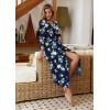 Ekouaer Women Robes Long Knit Bathrobe Lightweight Soft Kimono Robes Casual Ladies Loungewear with Pockets(01navy Blue Floral)