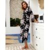 Ekouaer Women Robes Long Knit Bathrobe Lightweight Soft Kimono Robes Casual Ladies Loungewear with Pockets(Black Floral)