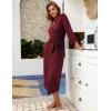 Ekouaer Women Robes Long Knit Bathrobe Lightweight Soft Kimono Robes Casual Ladies Loungewear with Pockets(Dark Red)