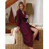 Ekouaer Women Robes Long Knit Bathrobe Lightweight Soft Kimono Robes Casual Ladies Loungewear with Pockets(Dark Red)