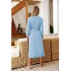 Ekouaer Women Robes Long Knit Bathrobe Lightweight Soft Kimono Robes Casual Ladies Loungewear with Pockets(Light Blue)