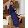 Ekouaer Women Robes Long Knit Bathrobe Lightweight Soft Kimono Robes Casual Ladies Loungewear with Pockets(Navy Blue)