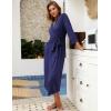 Ekouaer Women Robes Long Knit Bathrobe Lightweight Soft Kimono Robes Casual Ladies Loungewear with Pockets(Navy Blue)