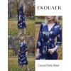 Ekouaer Women Robes Long Knit Bathrobe Lightweight Soft Kimono Robes Casual Ladies Loungewear with Pockets(Navy Zebra)