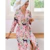 Ekouaer Women Robes Long Knit Bathrobe Lightweight Soft Kimono Robes Casual Ladies Loungewear with Pockets(Pink Tiger)
