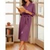 Ekouaer Women Robes Long Knit Bathrobe Lightweight Soft Kimono Robes Casual Ladies Loungewear with Pockets(Purple Red)